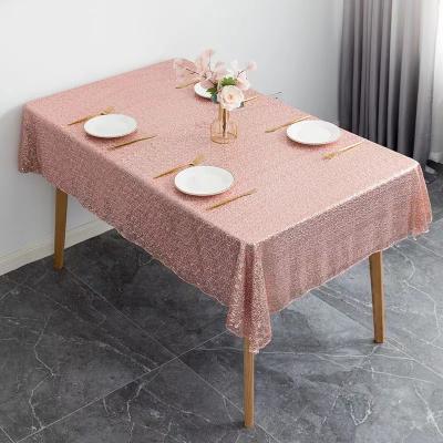 China Round Rectangle Canvas Tablecloth Sequin Embroidery Waterproof Luxury Table Cover Cloth For Banquet Birthday Party for sale