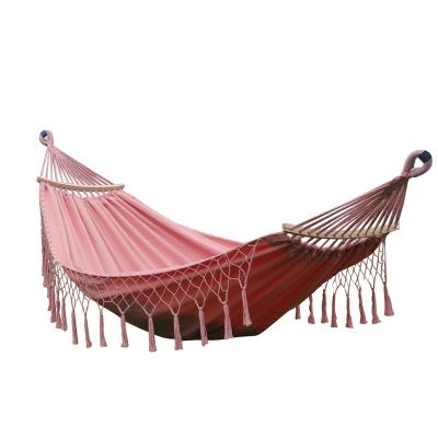 China Pirny Heavy Duty Hot Sale Tassel Hammock Tent Pink Color Cotton Canvas Tree Hammock for sale