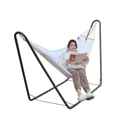 China Modern White Pirny Cotton Canvas Curved Rod Anti-Rollback Patio Hammock With Stand for sale