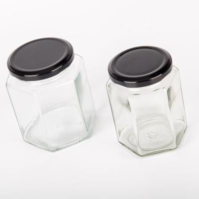 China Sealed Airtight Glass Container Hexagon Shape Storage Jar Kitchen Storage Food for sale