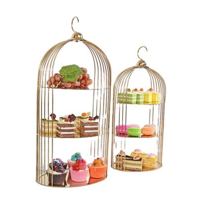 China Fashion Gold Tea Party Stand Supplier Dessert Buffet Stand 3 Tier Birdcage Fancy Stainless Steel Gold Birdcage Supply Wedding for sale