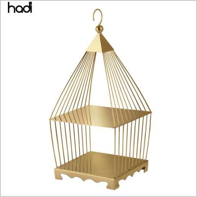 China Fashion Unique Arabic Wedding Supplies Decoration Food Stand 2 Tiers Tea Party Desert Display Hotel Luxury Gold Birdcage for sale