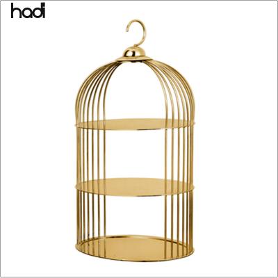 China Fancy Fashion Birdcage Table Decor Food Display Party Serving Tray Gold Plated 3 Tier Cake Stand Afternoon Tea Stand Cardboard for sale