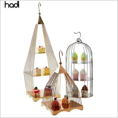 China Fashion Arabic Buffet Equipment Stainless Steel Afternoon Stand 3 Tier Birdcage Cake Supply Luxury Gold Stand for sale