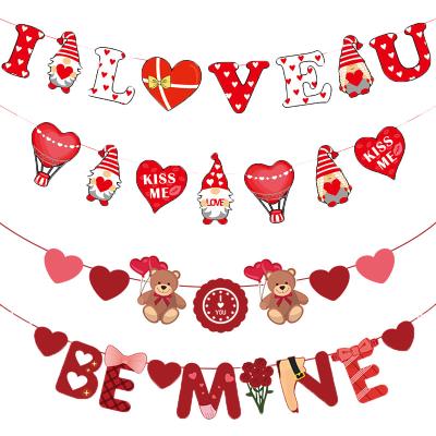 China Valentine's Day Red I LOVE YOU letter Flag Banner Heart Valentine Love Gnome Tomte Nisse garland for Propose Valentine's Day Party Decor favor for sale