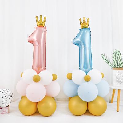 China Foil 36 Inch Crown Numbers Set Cartoon Foil Balloon Children Happy Birthday Scene Decoration Balloon Supplies Toy for sale