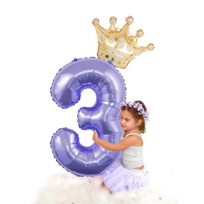 China Foil Balloon Party Digital Balloon 32inch Purple Number Zero To Nine for Kids Birthday Party Decoration Crown Foil Balloons for sale