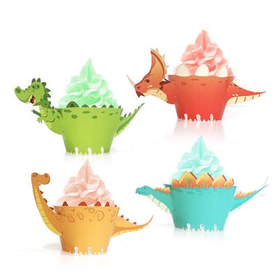 China Paper 24pcs Birthday Dinosaur Party Cupcake Wrappers Toppers Cake Decorations Baby Shower 2nd 3rd 4th 5th Birthday Dino Party Supplies for sale