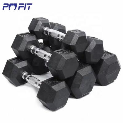 China Weightlifting Home Exercise Portable Dumbell Set 10 Pound To 100 Pound Cast Rubber Hexagon Dumbbell for sale