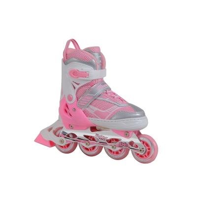 China New Design Good Material 4 Rubber Wheels Adjustable Retractable Roller Pink Kids Integrated Skate Flashing Shoes for sale