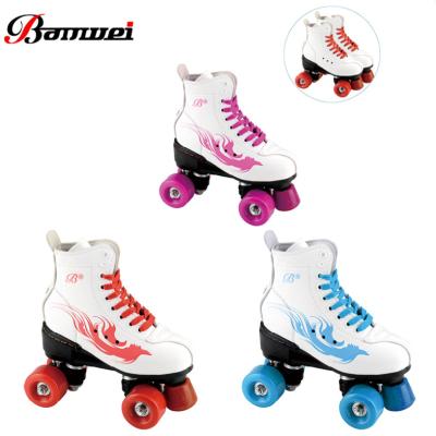 China 2021 Colorful Populer Cheap MESH Double Row Four PVC PU Wheels Brake LED Light Safe Sensitive Roller Skates For Kids Beginner for sale