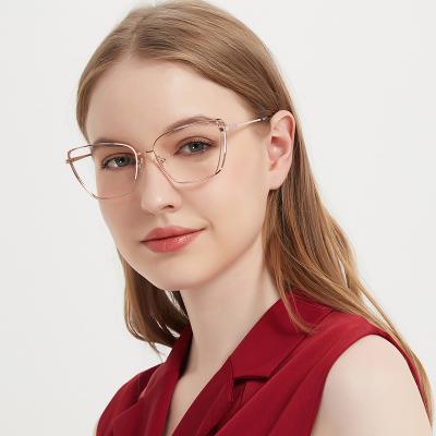 China YC 2022 New fashion cat eye eyeglasses frames double rim eyewear womens thin metal optical spectacle framess for sale