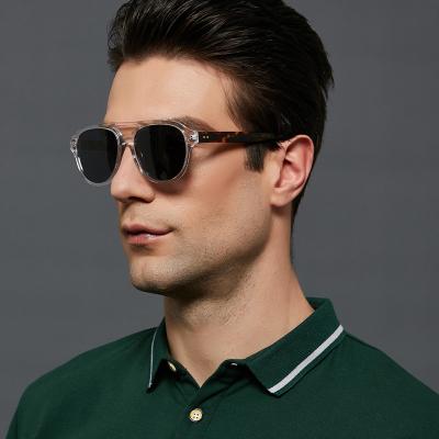 China HIGH end double bridge transparent lentes de sol trendy custom logo uv400 mens clear acetate sunglasses for sale