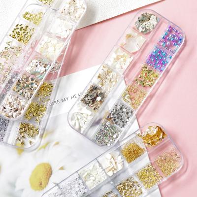 China Classic 12 Colors Mix Sizes 3d DIY Shinny Glitter Nail Decorations Nail Art Designs Mixed Shape for sale