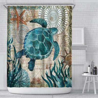 China Modern Wholesale Design Digital Printing Animal Sea Waterproof Shower Curtain, Waterproof Bathroom Curtain for sale