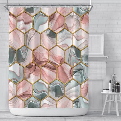 China Wholesale Modern Digital Printing Design Hexagon Waterproof Shower Curtain, Waterproof Bathroom Curtain for sale