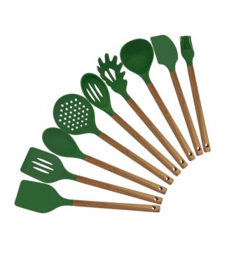 China Sustainable 8 Pcs Silicone Kitchen Utensils Set With Wooden Handle Kitchen Accessories Heat Utensils Cooking Spatula Set for sale