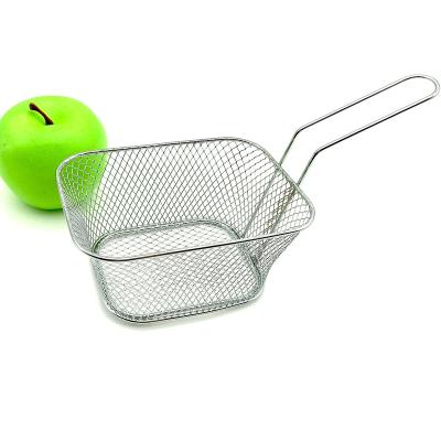 China Quality Sustainable Kitchen Cooking Tool 430 Stainless Steel Strainer Mesh Frying Basket For Chips Food Frying for sale