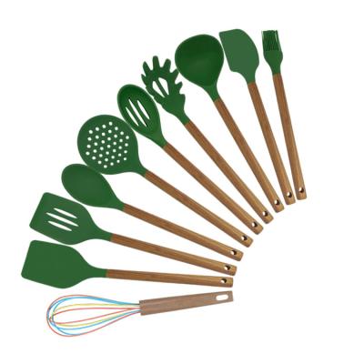 China Viable Cookware Sets, 10 Pcs Silicone Cooking Cookware Sets, Wooden Handles Kitchen Instruments Utensils Set for sale