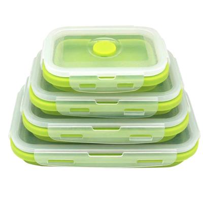 China Case 350ml Sustainable Professional Collapsible Microwavable Safe Silicone Lunch Box Collapsible Meal Storage Container Green 606g 7 Days for sale