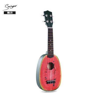 China Custom Cartoon 21 Inch OEM Basswood 4 String Kids Ukulele Watermelon Shaped Ukulele for sale