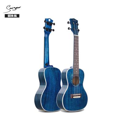 China Wholesale China OEM Ukulele High 24 Inch Glossy Soild Blue Mahogany Travel Ukuleles for sale