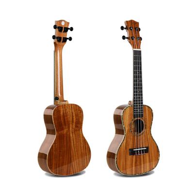 China High Gloss Finish Solid Ukulele Koa Ukulele Concert 24inch All Solid Ukulele With Artwork Inlay On Fingerboard Celluloid Binding for sale