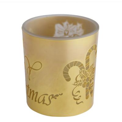 China Home Decoration Etching Tea Light Holder Polishing Jar Candle Metal Candle Glass Decoration Home Decor For Daily Gold Kc Etching deposit for sale