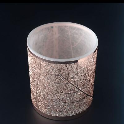 China Romantic Weddings Rose Gold Candle Jar Wedding Candle Holders With Leaf Texture For Decor for sale