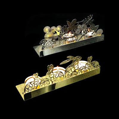 China China Creative Metal Open Hollow 3 Bunny Combination Design Metal Candle Holder for sale