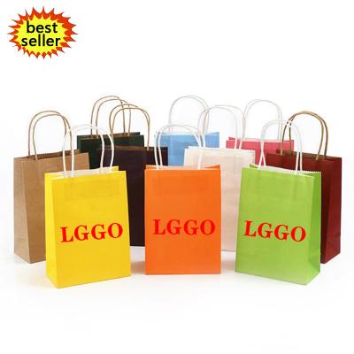 China Recyclable Custom Printed Your Own Logo White Brown Kraft Gift Craft Shopping Paper Bag With Handles for sale