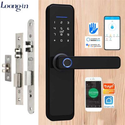 China Adjustable Fingerprint Fingerprint Tuya Aluminum Alloy Door Lock Data Entry Home Work Mortise Door Handle Smart Lock for sale