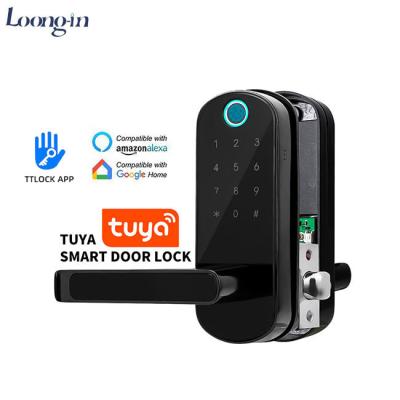 China Wholesale Price Tuya Wifi APP Electric Keyless Security Zinc Alloy Fingerprint Digital Wood Smart Door Lock for sale