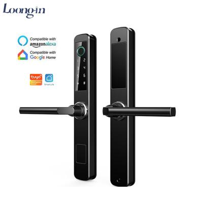 China Waterproof SUS304 Stainless Steel App Front Door Lock Biometric Tuya WiFi Smart Fingerprint Door Handle Keyless Digital Lock for sale