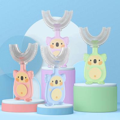 China Food Grade Silicone Kids Manual 360 Degree U-shape Silicone Toothbrush High Quality Cute Animal Theme Cartoon Toothbrush For Baby Care 2-12Y for sale