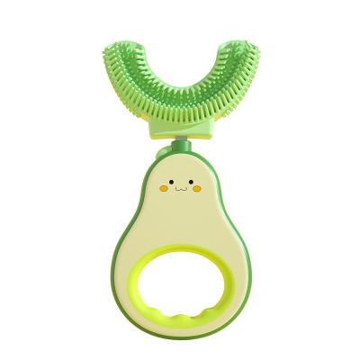 China Food grade silicone 360 ​​degree cleaning cute spazzolino escova dente kids toothbrush U-shape soft avocado design toothbrush for sale