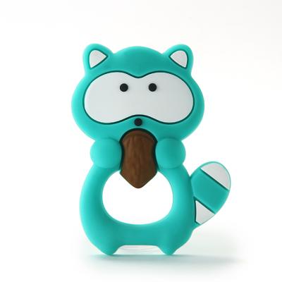 China Toy Wholesale Food Grade Soft Silicone Baby Rubber Toys Infant Animal Raccoon Teether for sale