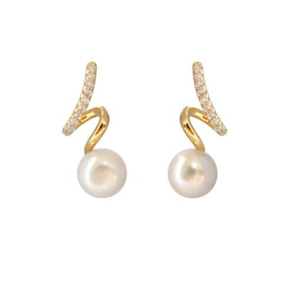 China Wholesale Fashion Jewelry CLASSIC High Quality Gold Plated 925 Sterling Silver Pearl Earrings For Mother's Day for sale