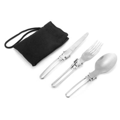 China 3Pcs/Set Sustainable Outdoor Folding Tool Folding Fork Spoon Knife Picnic Tableware Camping Kit for sale