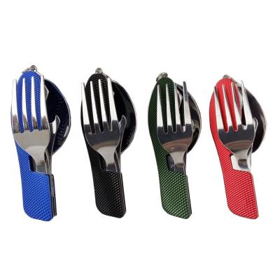 China Outdoor Camping Hike Travel 4 In 1Portable Stainless Steel Fork Spoon Multifunctional Bottle Opener For Outdoor Camping Picnic for sale