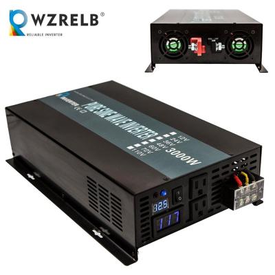 China 3000w 3kw 12v dc to ac 110v off grid power single phase pure sine wave inverter with LED display 450*240*95mm for sale