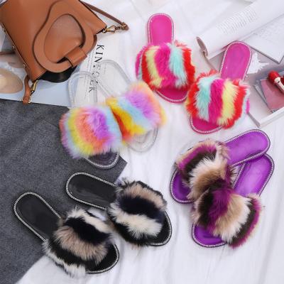 China Applicable Home Office Indoor Outdoor Women High Quality Real Scenes Fur Slide Fox Fur Slippers for sale