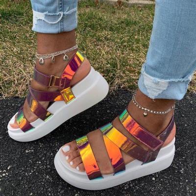 China Selling high quality 2021 as new hot cakes summer rainbow slippers for women heeled sandals for sale