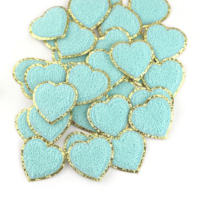 China 2022 Self Adhesive Chenille Yarn Artifact Repair Sustainable Handmade Customs Colored Heart With Bright Edge Fashion Patches for sale