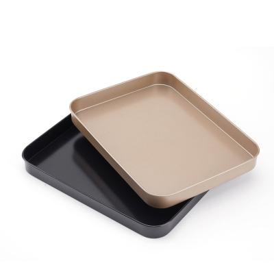 China 10 Inch Disposable Custom Carbon Steel Non Stick Rectangular Pizza Pan Sheets Baking Tray Set For Oven for sale