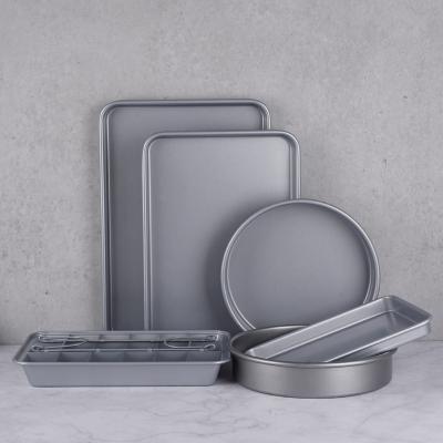 China 6 Piece Sets Starck Viable Porcelain Sheet Pans Tray Non-Stick Carbon Steel Cake Tray Baking Tray Gray Color Non-stick Cake Pan for sale