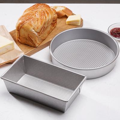 China Disposable Heavy Duty Round Cake Pan, Aluminized Steel Loaf Pan, 9inch, 1 Pound, Silver Corrugated Exterior Design, Silicone Coating for sale