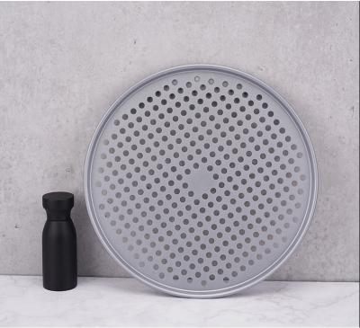 China 14.5 Inch Oxidation Oxidation Pans Durable Light Gray Round Nonstick Aluminum Pizza Baking Steel Dishes With Holes for sale