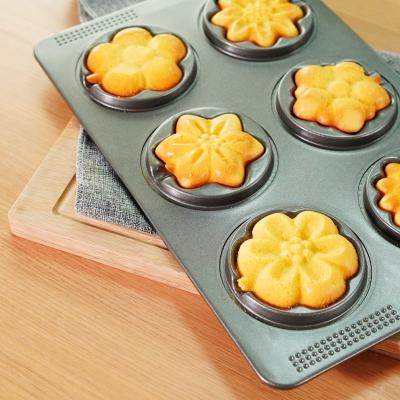 China 6 Cup Cavity 0.4mm Carbon Steel Single Viable Waffle Flowers Cupcake Cake Pan Baking Molds for sale