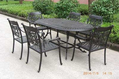 China Traditional Cast Aluminum Garden Furniture 7PC Dining Oval Table&Armchairs Set for sale